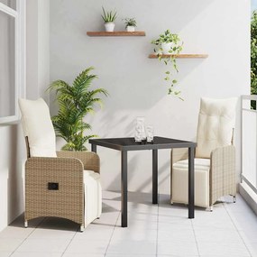vidaXL Conjunto de Jantar de Jardim 3 Peças com Almofadas Bege Rattan Poliéster