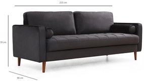 Sofá de 3 Lugares Rome – Preto Carvalho – 215x90x70 cm