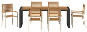 Conjunto de Jantar de Jardim de 7 Peças Bege em Rattan Poly e Acácia v