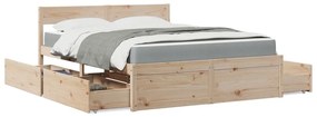 vidaXL Cama com gavetas e colchão 160x200 cm pinho maciço