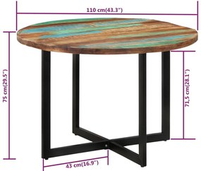 Mesa de jantar 110x75 cm madeira recuperada maciça