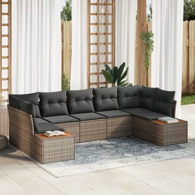 vidaXL Conjunto de Sofá de Jardim de 7 Peças com Almofadas Cinza Rattan Acácia