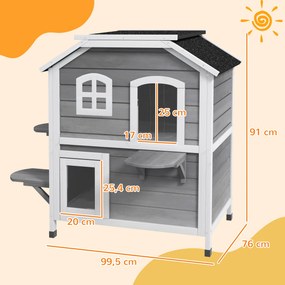 Casa Exterior para Gatos, 99,5 x 76 x 91 cm, Telhado de Abrir, Cinzento
