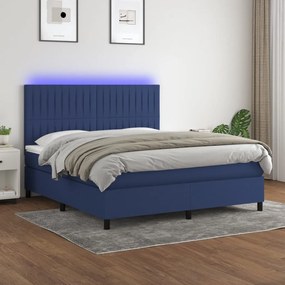 Cama box spring c/ colchão e LED 160x200 cm tecido azul