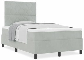 Cama Box Spring com Colchão Cinzento Claro Pequeno Duplo em Veludo