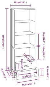 Aparador alto HAMAR 60x35x180 cm pinho maciço branco