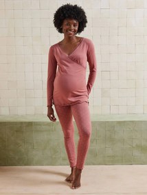 Conjunto de 2 peças pijama de gravidez e amamentação em algodão biológico rosa-velho