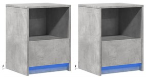 Mesas cabeceira c/ LEDs 2 pcs derivados madeira cinza cimento