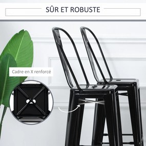 Conjunto de 4 bancos de bar empilháveis, estilo industrial, com encosto e apoio para os pés, altura do assento de 76 cm, em metal preto