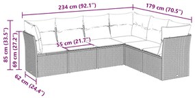 6 pcs conjunto sofás de jardim c/ almofadões vime PE preto