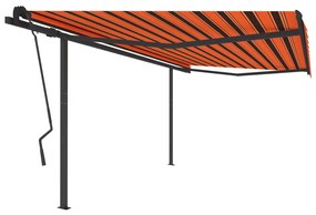 Toldo retrátil manual com postes 4,5x3,5 m laranja e castanho