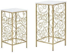 CONJUNTO DE 2 MESAS DE APOIO ESPIRAL 34X34X70-29X29X60 CM DOURADO E BRANCO