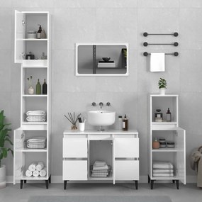 vidaXL 3pcs conj. móveis casa banho derivados madeira branco brilhante