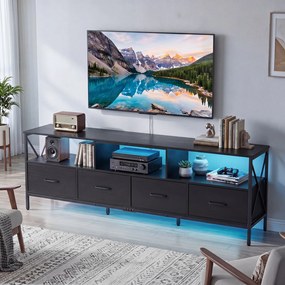 Móvel de TV, 180 x 40 x 63 cm, Iluminação LED com Comando à Distância, Preto