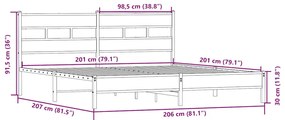 Estrutura de cama sem colchão 200x200cm metal carvalho sonoma