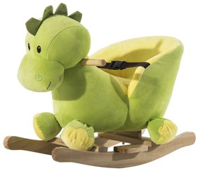 HOMCOM Cavalo de Baloiço em Forma de Dinossauro de Pélucia para Bebés 18-36 Meses com Sons Cinto de Segurança Guiador e Apoio para os Pés 60x33x45cm Verde