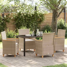 vidaXL Conjunto de Jantar de Jardim com 5 Peças e Almofadas em Polirattan Bege