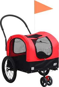 vidaXL Reboque bicicletas/carrinho para animais 2-em-1 vermelho/preto