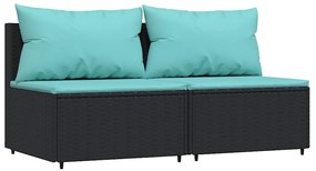 3 pcs conjunto lounge de jardim c/ almofadões vime PE preto