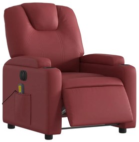 Poltrona massagens reclin. elétrica couro artif. vermelho-tinto