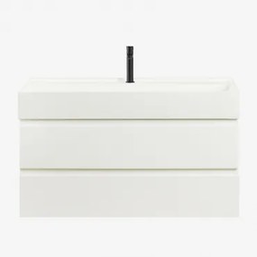 Conjunto De Móvel De Casa De Banho Suspenso Em Madeira E Folha De Freixo Com Lavatório Integrado Ona Branco & Sem Espelho & Preto - Sklum