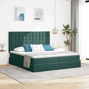 vidaXL Cama com luzes de tira LED Verde Escuro 200 x 200 cm Veludo