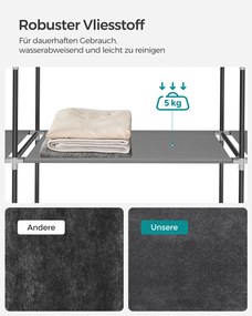 Guarda Roupa em tecido com 2 varões para roupa e 4 bolsos laterais 45 x 127 x 176 cm Cinzento
