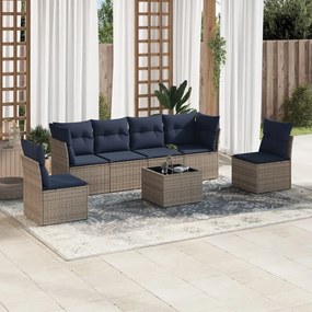 vidaXL 7 pcs conjunto sofás p/ jardim c/ almofadões vime PE cinzento