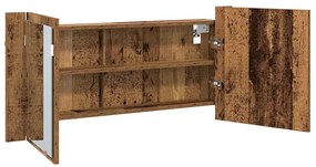 Armário de Espelho LED Madeira Velha 100x12x45 cm