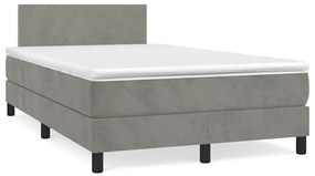 Cama box spring colchão LED 120x190 cm couro artif. cinza-claro