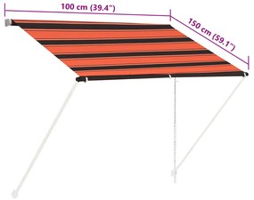 Toldo retrátil 100x150 cm laranja e castanho