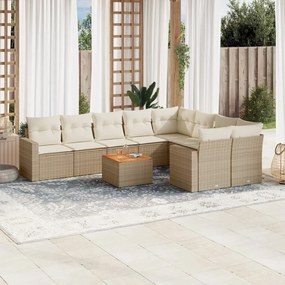 vidaXL 10 pcs conjunto de sofás p/ jardim com almofadões vime PE bege