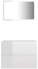 2 pcs conj. móveis casa de banho contraplacado branco brilhante