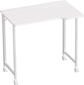 HOMCOM Secretária, mesa de computador dobrável, mesa de escritório economizadora de espaço com rodízios, ranhura para dispositivos, 80 x 52 x 75 cm, Branco | Aosom Portugal
