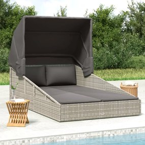 vidaXL Espreguiçadeira c/ teto dobrável 200x114x128 cm vime PE cinza