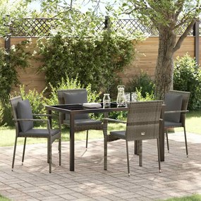 vidaXL Conjunto de Jantar de Jardim com 5 Peças e Almofadas Cinza em Rattan de Poliéster