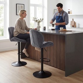 Conjunto de 2 Bancos de Bar, 50 x 48 x 115 cm, Altura Regulável, Cinzento
