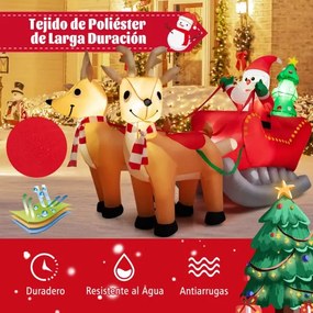 Árvore de Natal insuflável de 220 cm Pai Natal no trenó com 3 caixas de presentes Renas com luzes LED e árvore de Natal Decoração de Natal