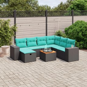 vidaXL 8 pcs conjunto de sofás p/ jardim c/ almofadões vime PE preto