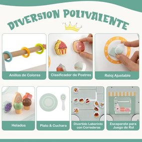 Andador 2 em 1 para bebés de madeira com arrumação Loja de doces para crianças com gelados, e labirinto Verde