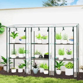 Estufa de jardim com prateleiras de 3 níveis, estufa de varanda com 3 portas enroláveis com fecho de correr, 215 x 46 x 151 cm, transparente