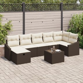 Conjunto de Sofá de Jardim de 8 Peças com Almofadas Castanho Rattan Po