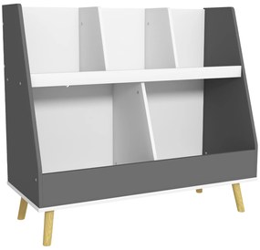 HOMCOM Estante Brinquedos Infantil 2 Níveis 5 Compartimentos Madeira Pinho Armazenamento Sala Design Moderno 80x34x725 cm Cinza | Aosom Portugal
