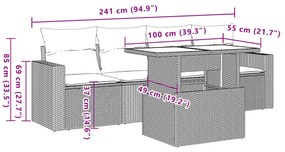 5 pcs conj. sofás jardim c/ almofadões vime PE cinzento-claro