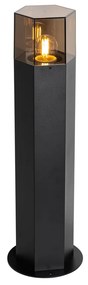 Candeeiro de pé para exterior preto com cúpula fumê hexagonal 50 cm - Dinamarca Moderno