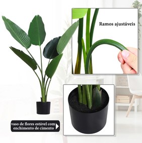 Planta de decoração artificial de Palma Árvore realista com vaso de flores 7 folhas x15x120cm para exterior e interior Não requer instalação