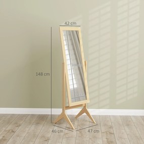 Espelho de Pé para Maquilhagem Reclinável com Estrutura de Madeira para Dormitório Vestidor 47x46x148 cm Cor Carvalho