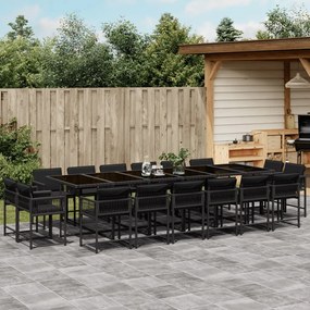 vidaXL 17 pcs conjunto de jantar p/ jardim c/ almofadões vime PE preto