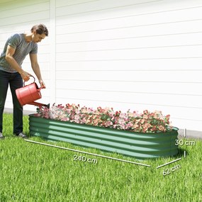 Floreira elevada de jardim em aço 240 x 62 x 30 cm, modular, para legumes, plantas e flores verde