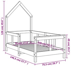 Estrutura de cama infantil 70x140 cm pinho maciço branco